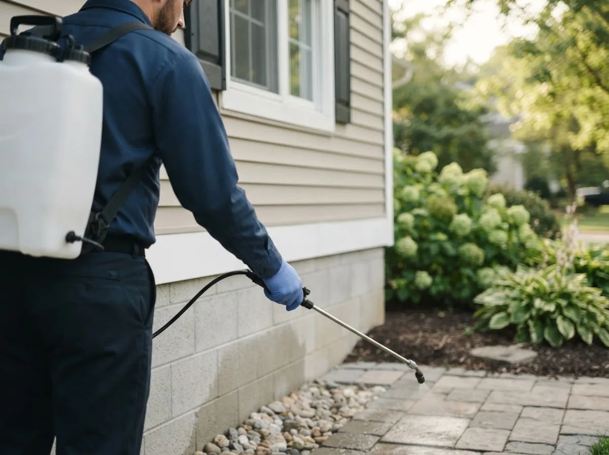 Pest control technician inspecting a home in Frankfort, ME